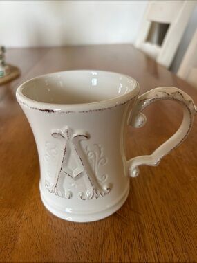 Pier 1 White Ceramic Mug with Black Logo